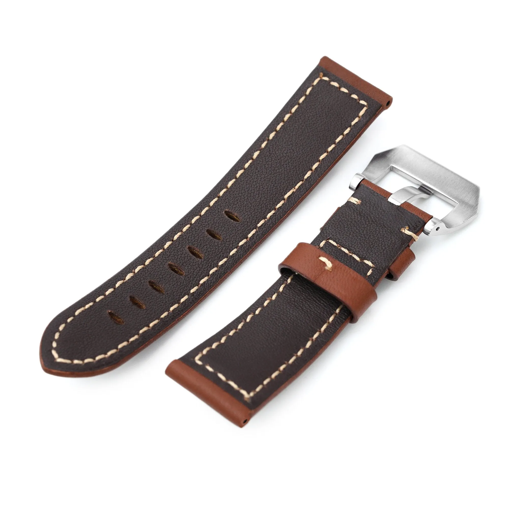 22mm Chestnut Brown Semi-matte Tapered Strap, Brushed