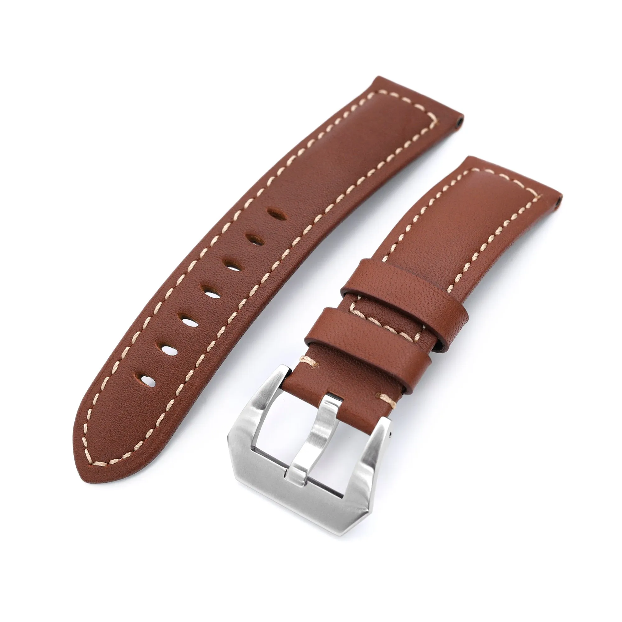 22mm Chestnut Brown Semi-matte Tapered Strap, Brushed