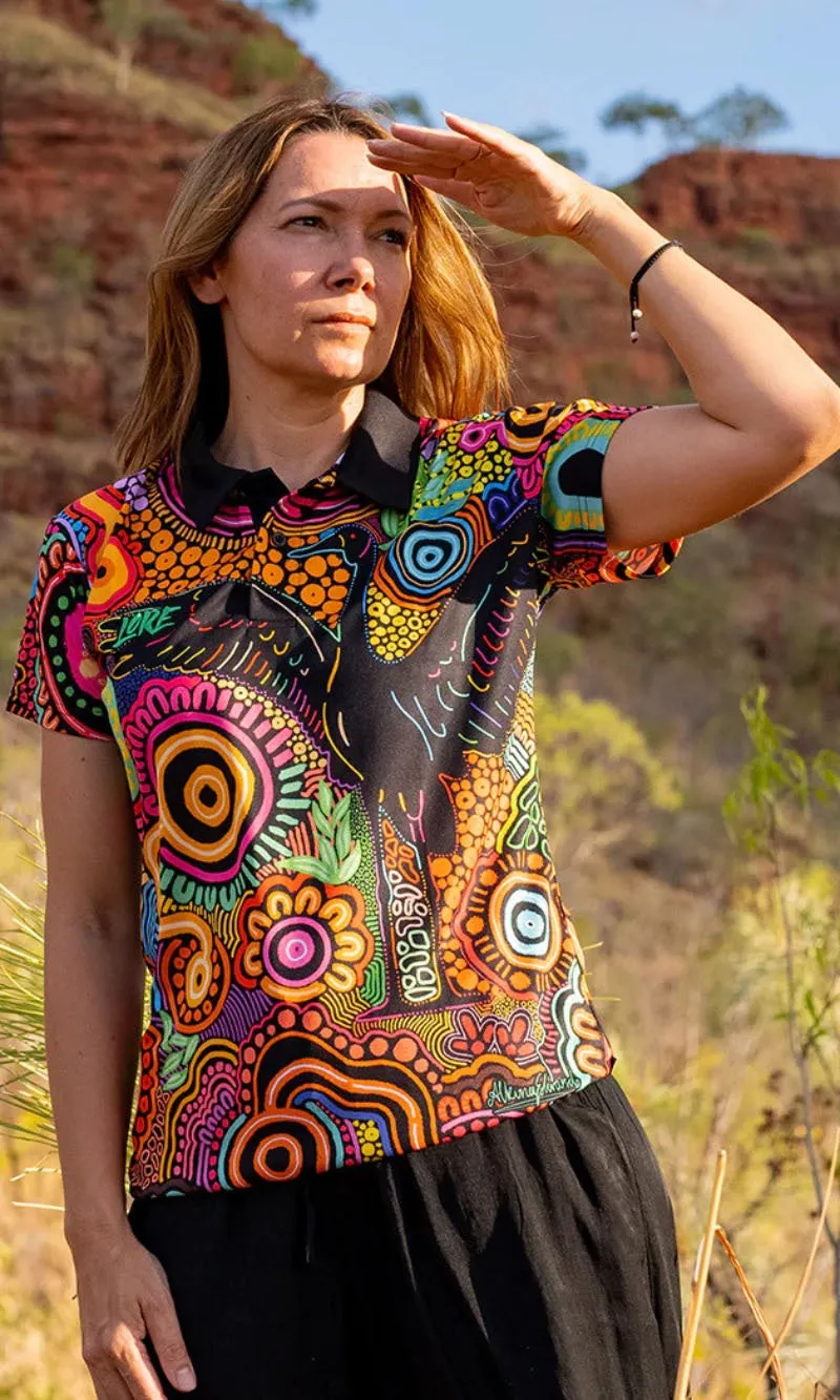 Aboriginal Art Ladies Fitted Polo Gunugudhula