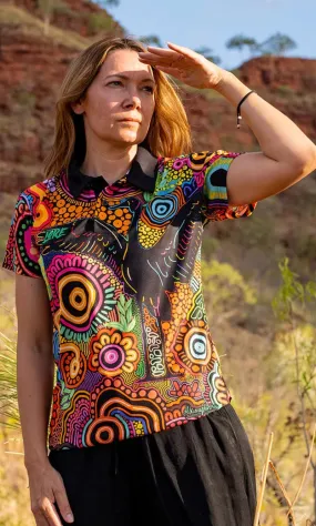 Aboriginal Art Ladies Fitted Polo Gunugudhula