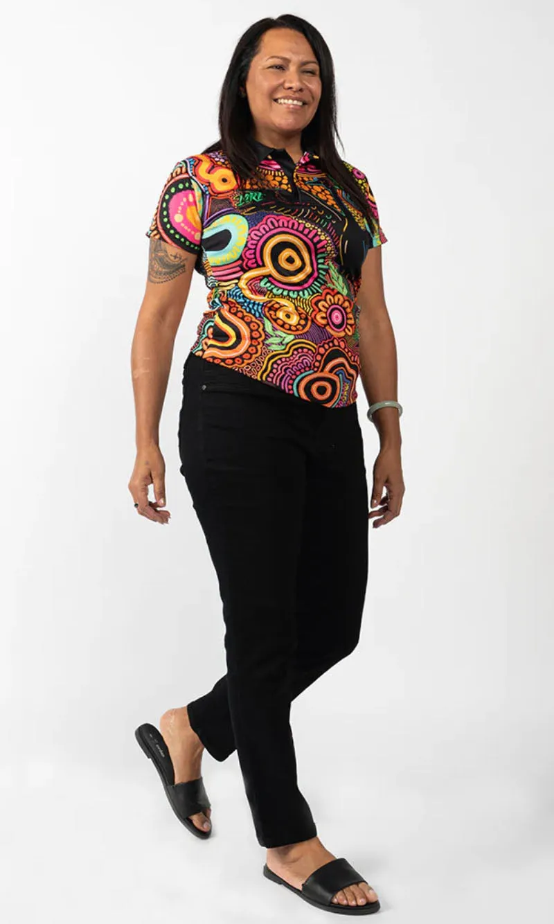 Aboriginal Art Ladies Fitted Polo Gunugudhula