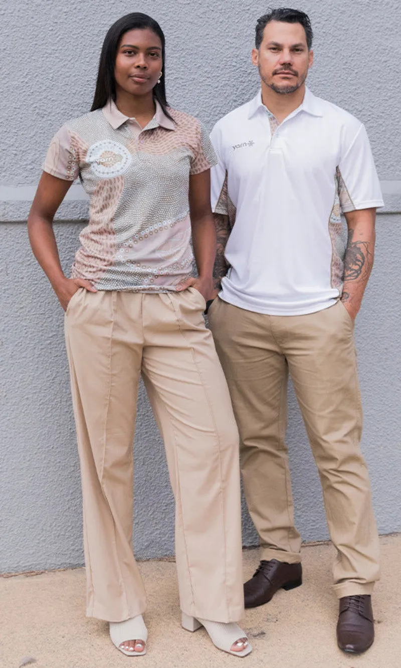 Aboriginal Art Ladies Fitted Polo  Mountains
