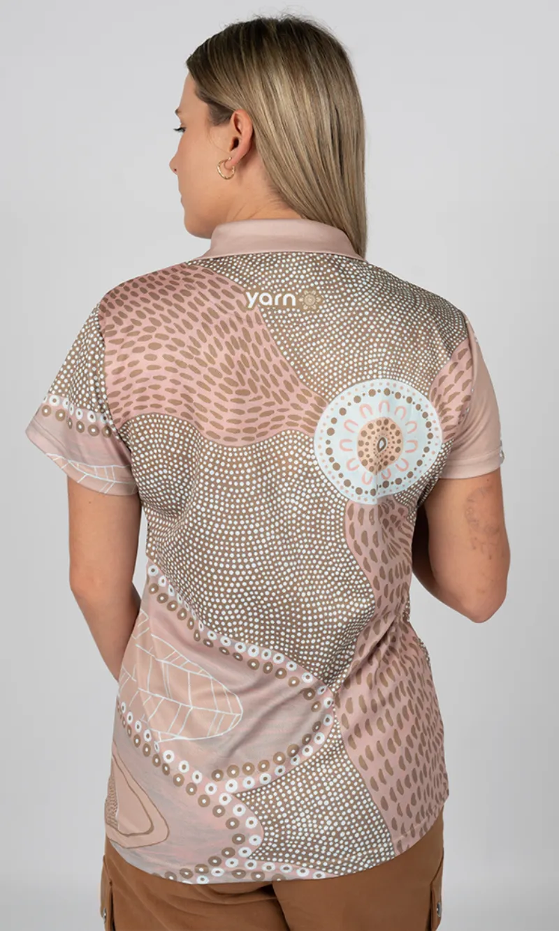 Aboriginal Art Ladies Fitted Polo  Mountains