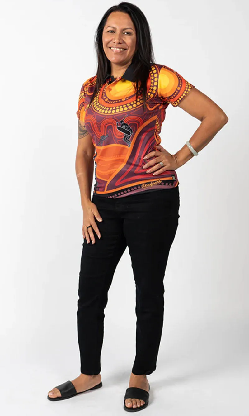 Aboriginal Art Ladies Fitted Polo Woka