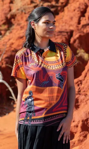 Aboriginal Art Ladies Fitted Polo Woka