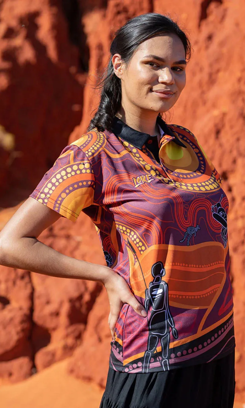 Aboriginal Art Ladies Fitted Polo Woka
