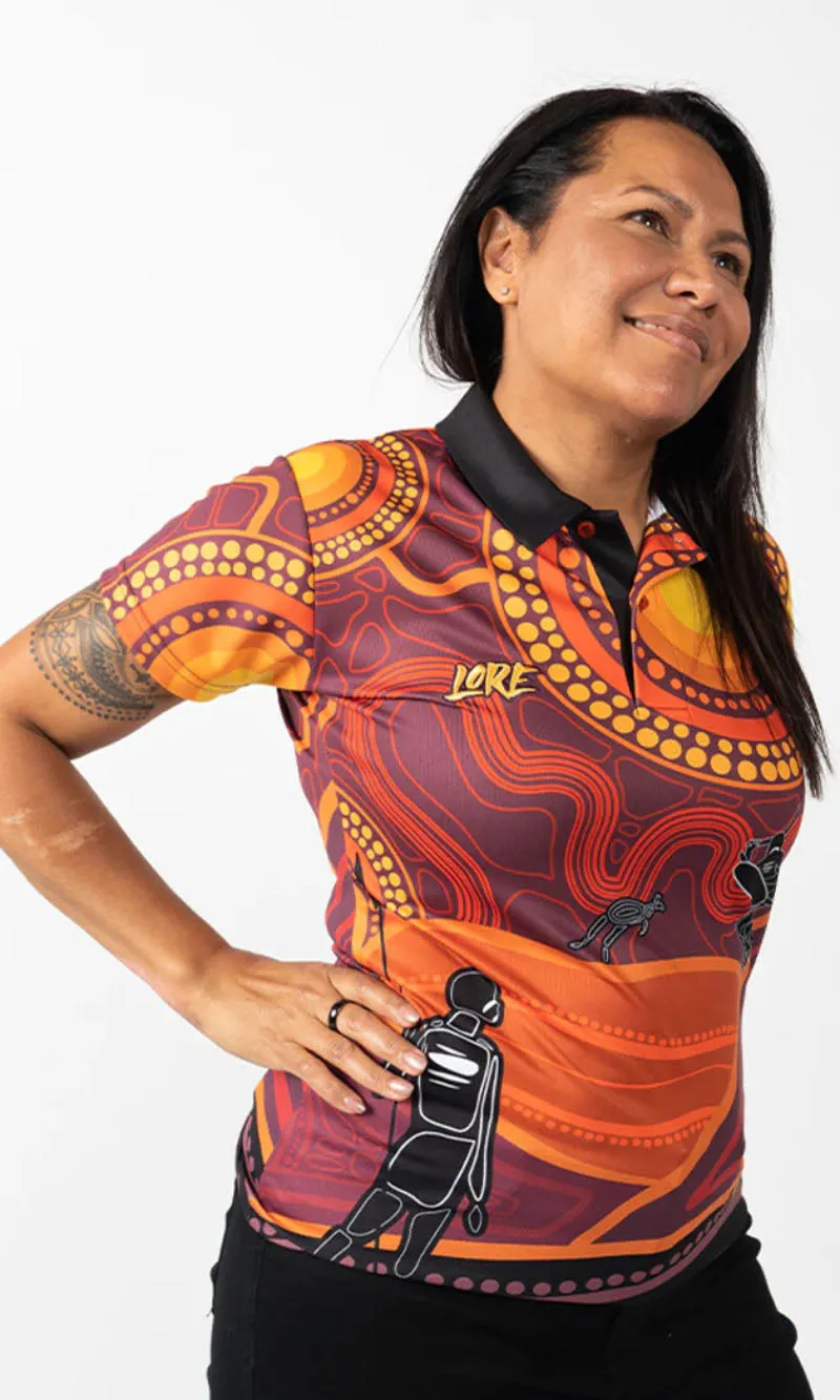Aboriginal Art Ladies Fitted Polo Woka