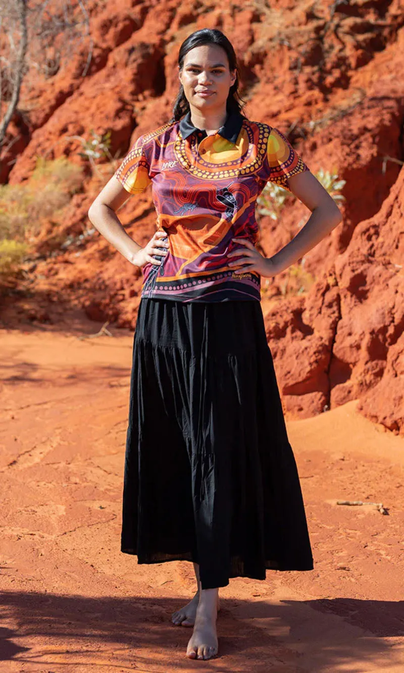 Aboriginal Art Ladies Fitted Polo Woka
