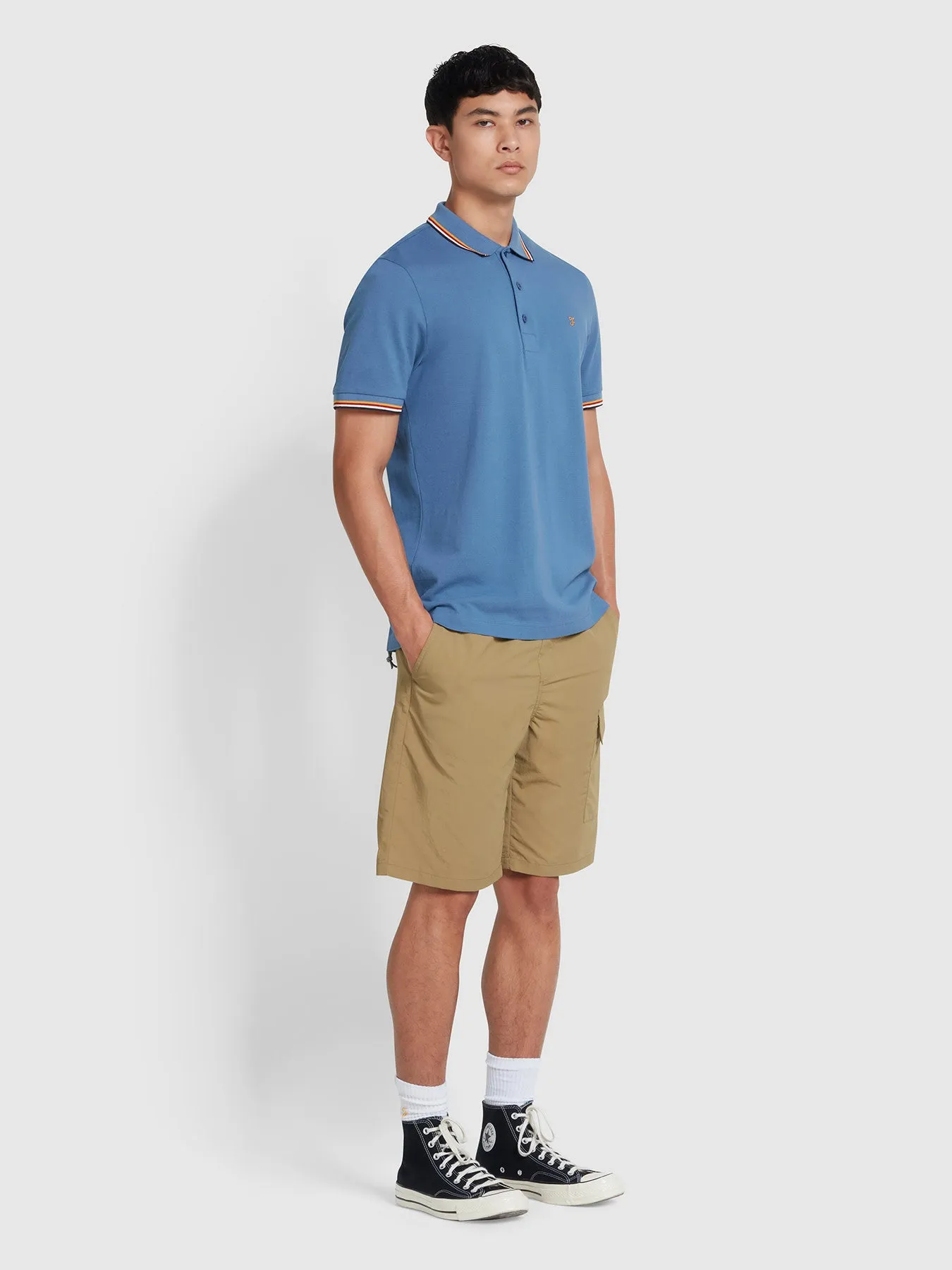 Alvin Organic Cotton Tipped Collar Short Sleeve Polo Shirt In Sheaf Blue