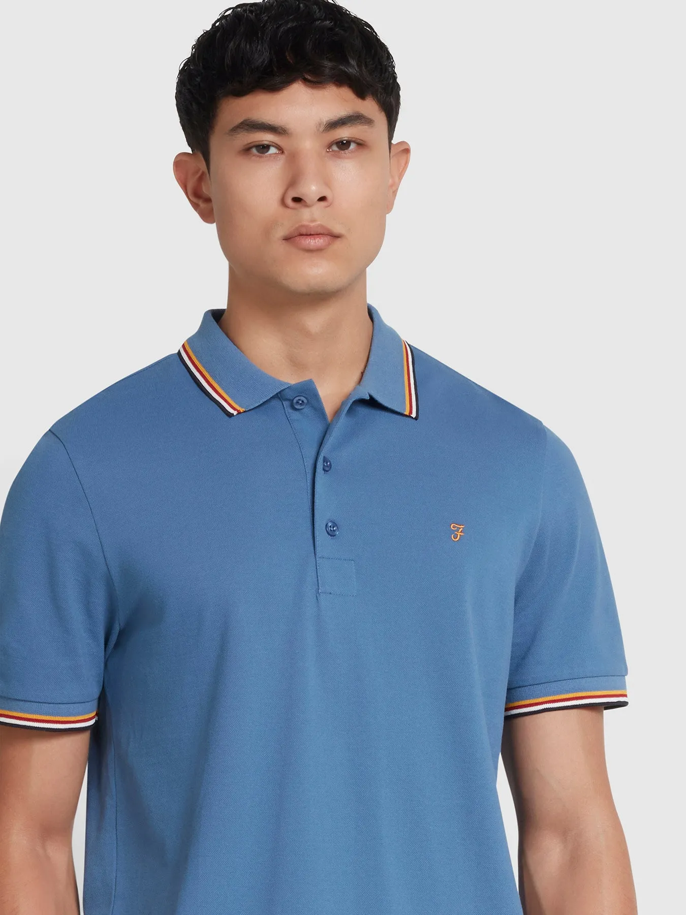 Alvin Organic Cotton Tipped Collar Short Sleeve Polo Shirt In Sheaf Blue