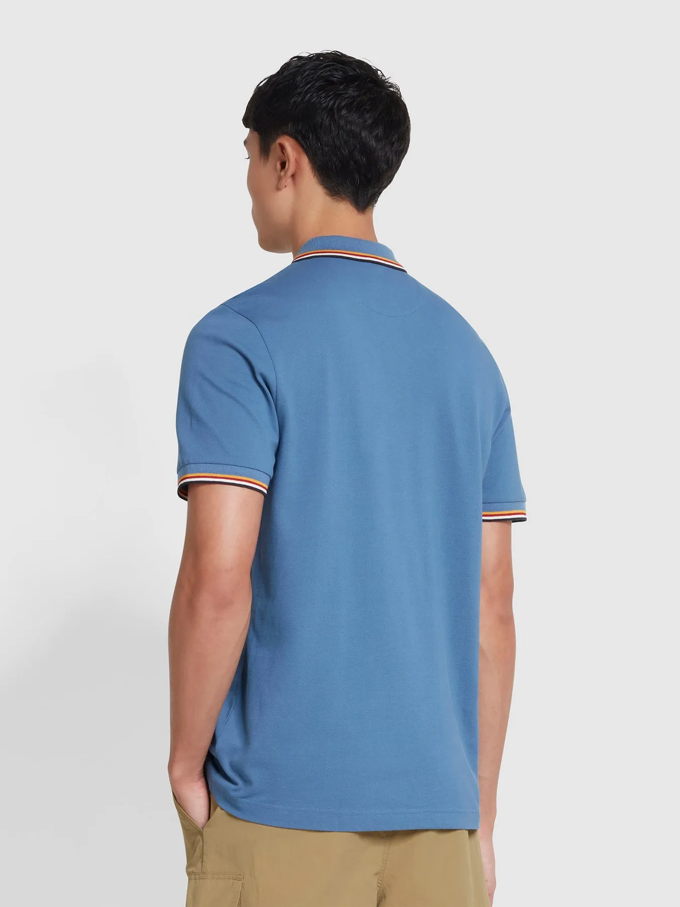 Alvin Organic Cotton Tipped Collar Short Sleeve Polo Shirt In Sheaf Blue