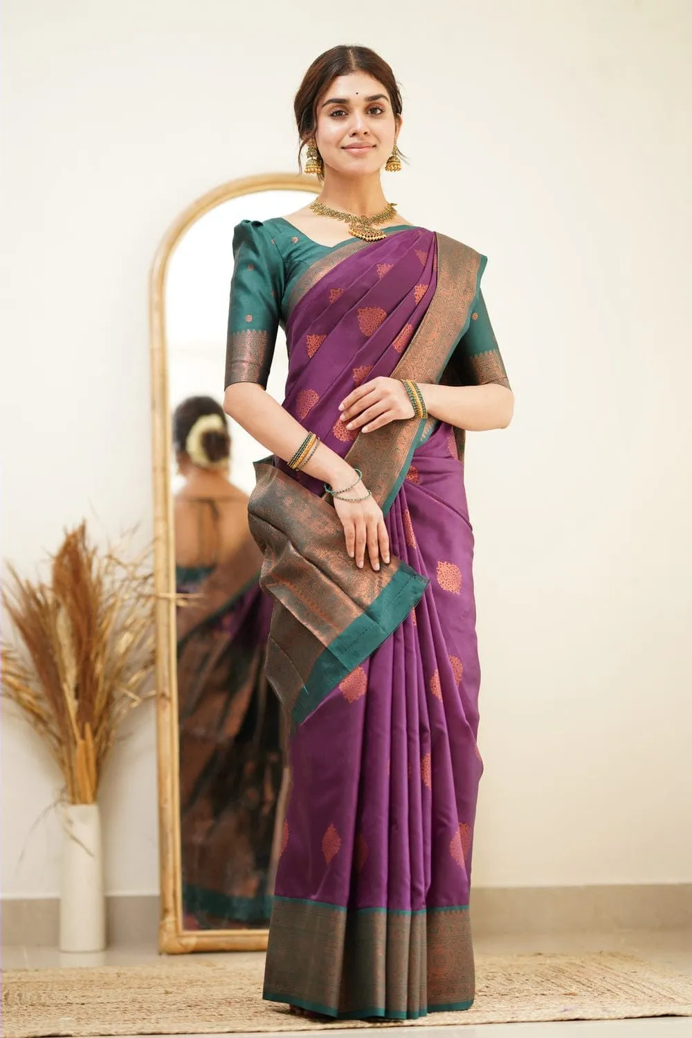 Amiable Purple Soft Silk Saree with Transcendent Blouse Piece