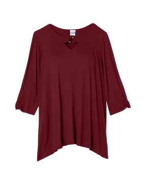 Amira 3/4 Sleeve Hardware Sharkbite Top | Burgundy