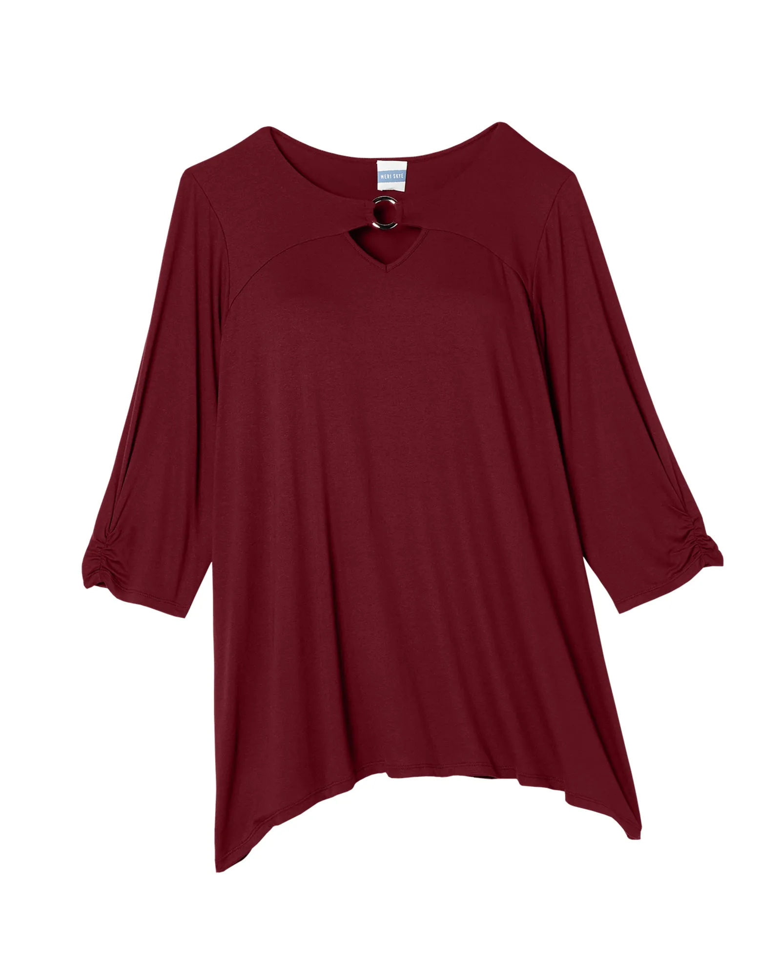Amira 3/4 Sleeve Hardware Sharkbite Top | Burgundy
