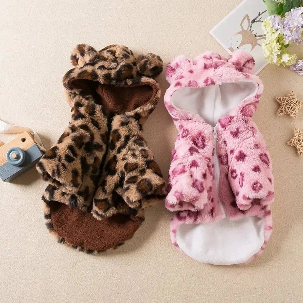 Anniepaw Polar Pup Panache Leopard Luxe Hoodie for Cozy Warmth