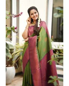 Artistic Green Soft Silk Saree With Supernal Blouse Piece