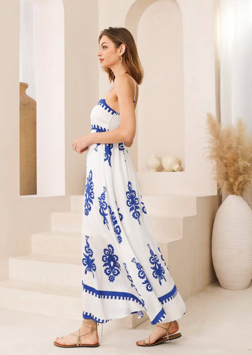 Bali Dreams  White/Blue Maxi  Dress