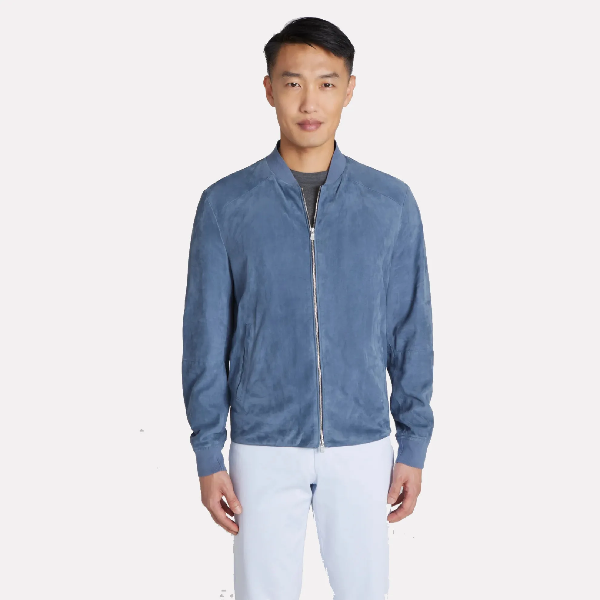 Barclay 100% Lamb Suede Bomber Jacket / Med Blue
