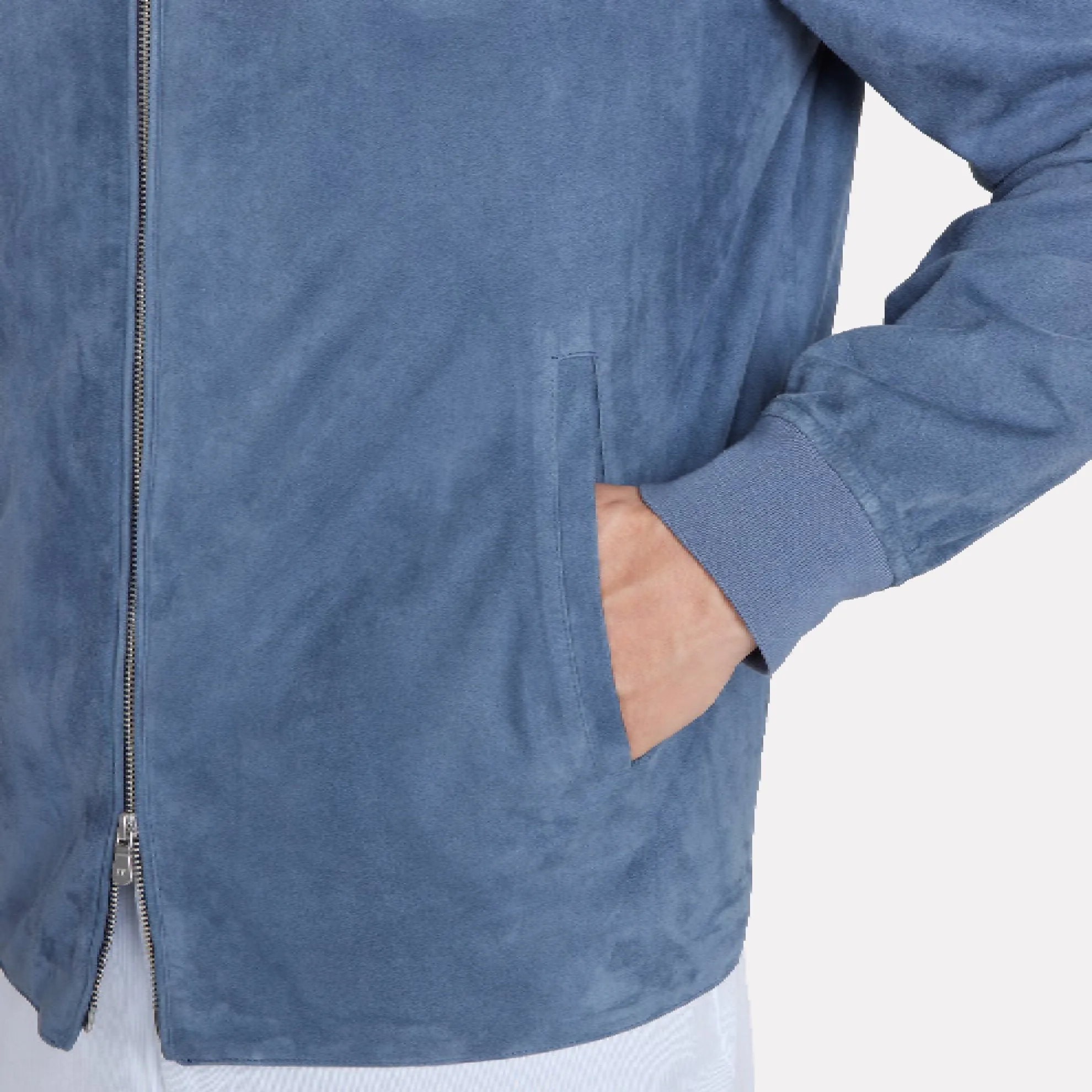 Barclay 100% Lamb Suede Bomber Jacket / Med Blue