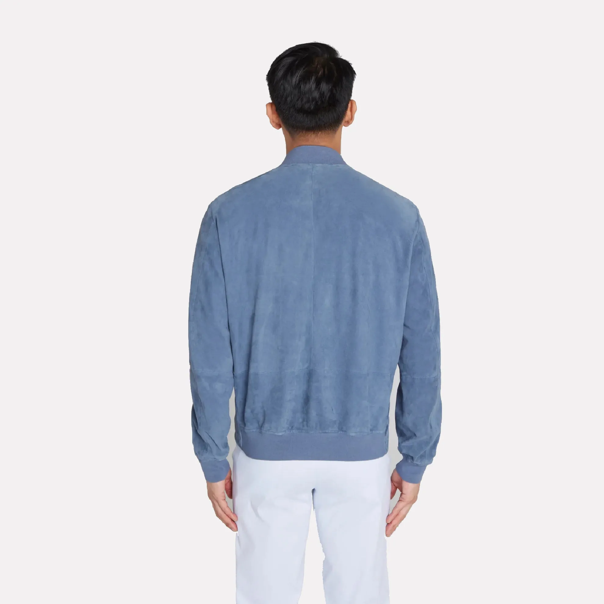 Barclay 100% Lamb Suede Bomber Jacket / Med Blue
