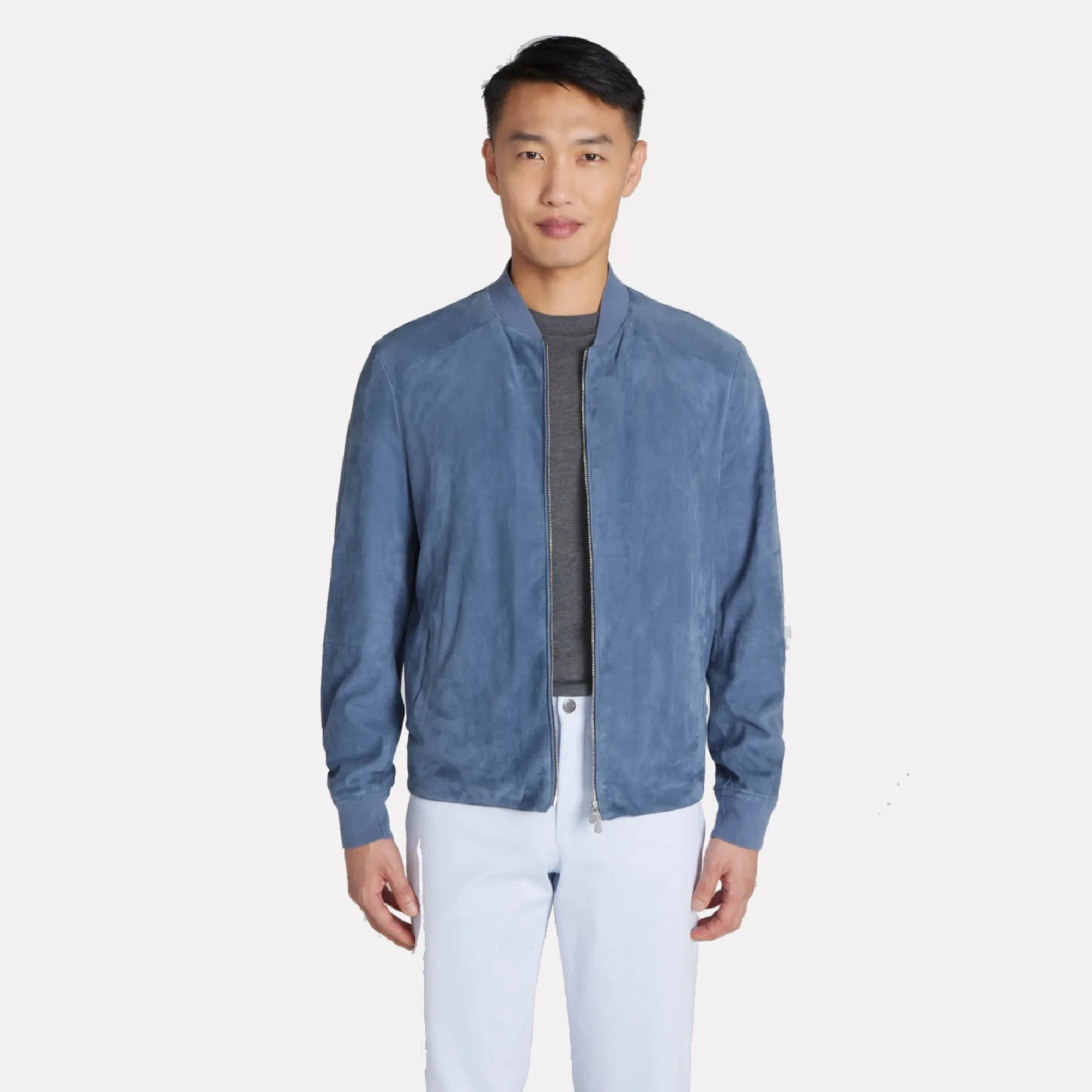Barclay 100% Lamb Suede Bomber Jacket / Med Blue