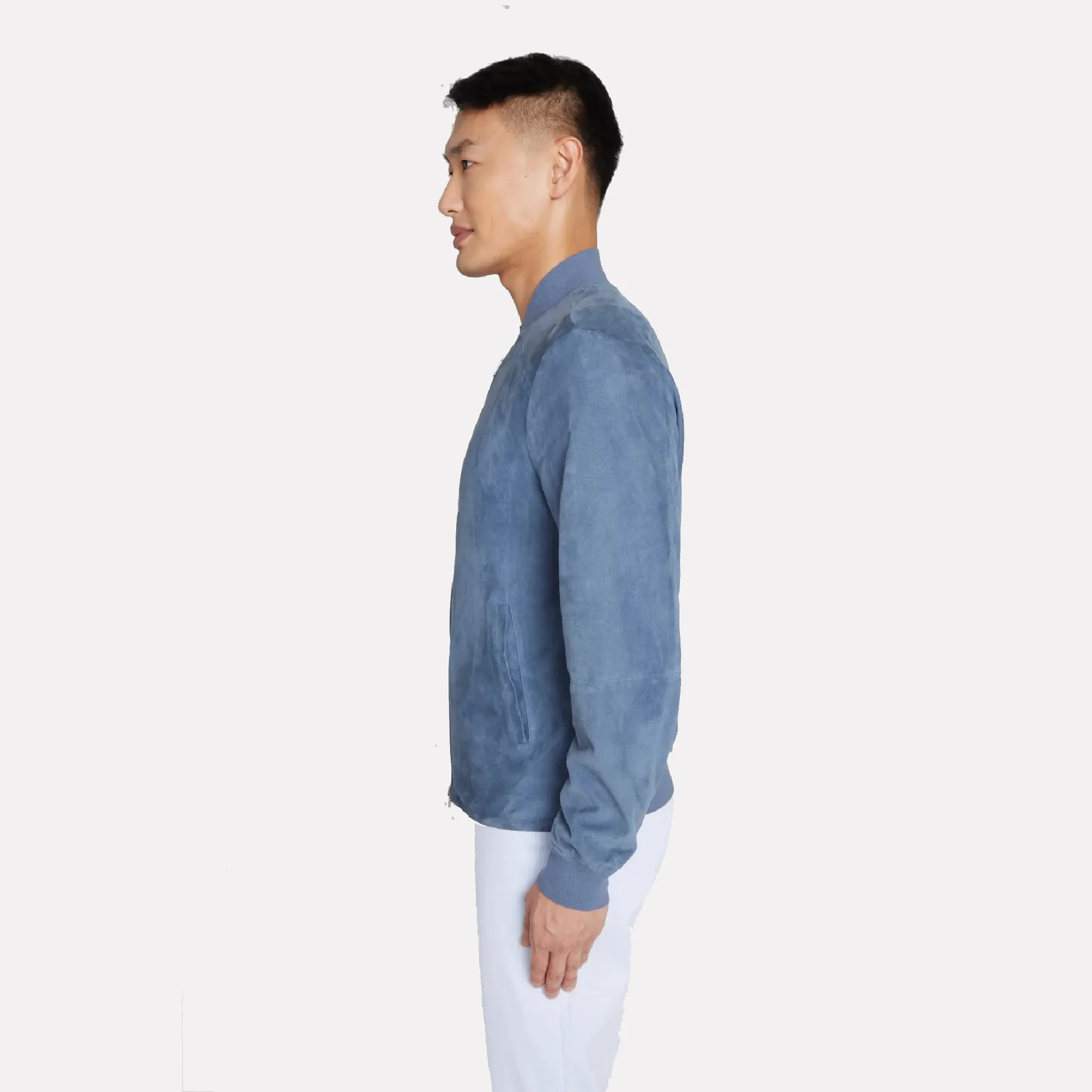 Barclay 100% Lamb Suede Bomber Jacket / Med Blue