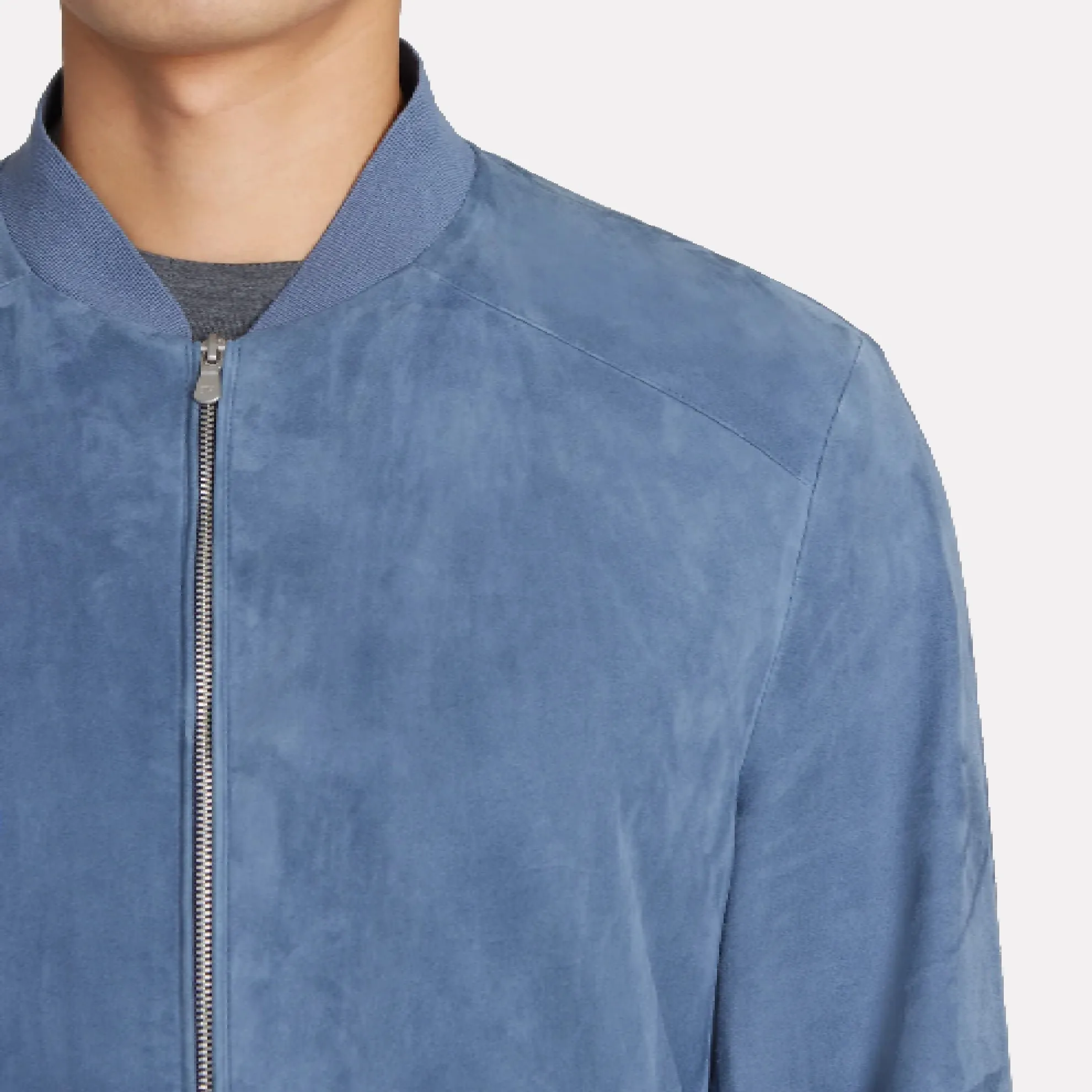 Barclay 100% Lamb Suede Bomber Jacket / Med Blue
