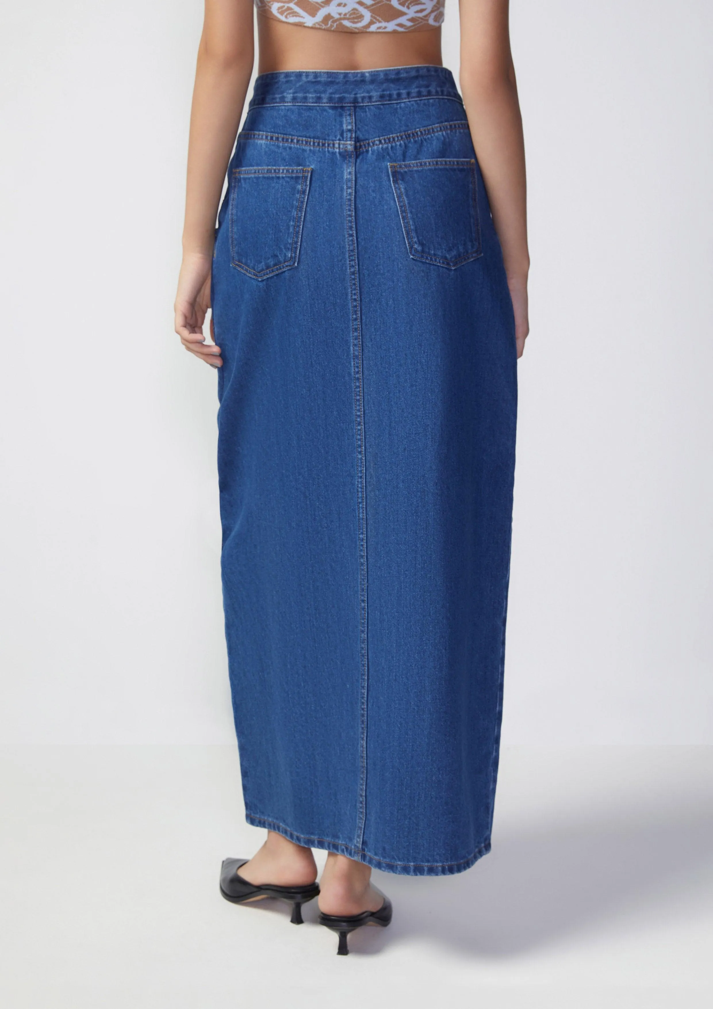Beachside Oasis Denim Pencil Skirt