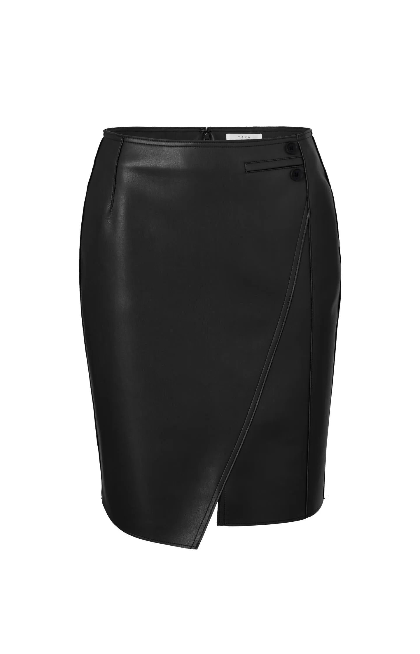 Black faux leather skirt with asymmetrical wrap