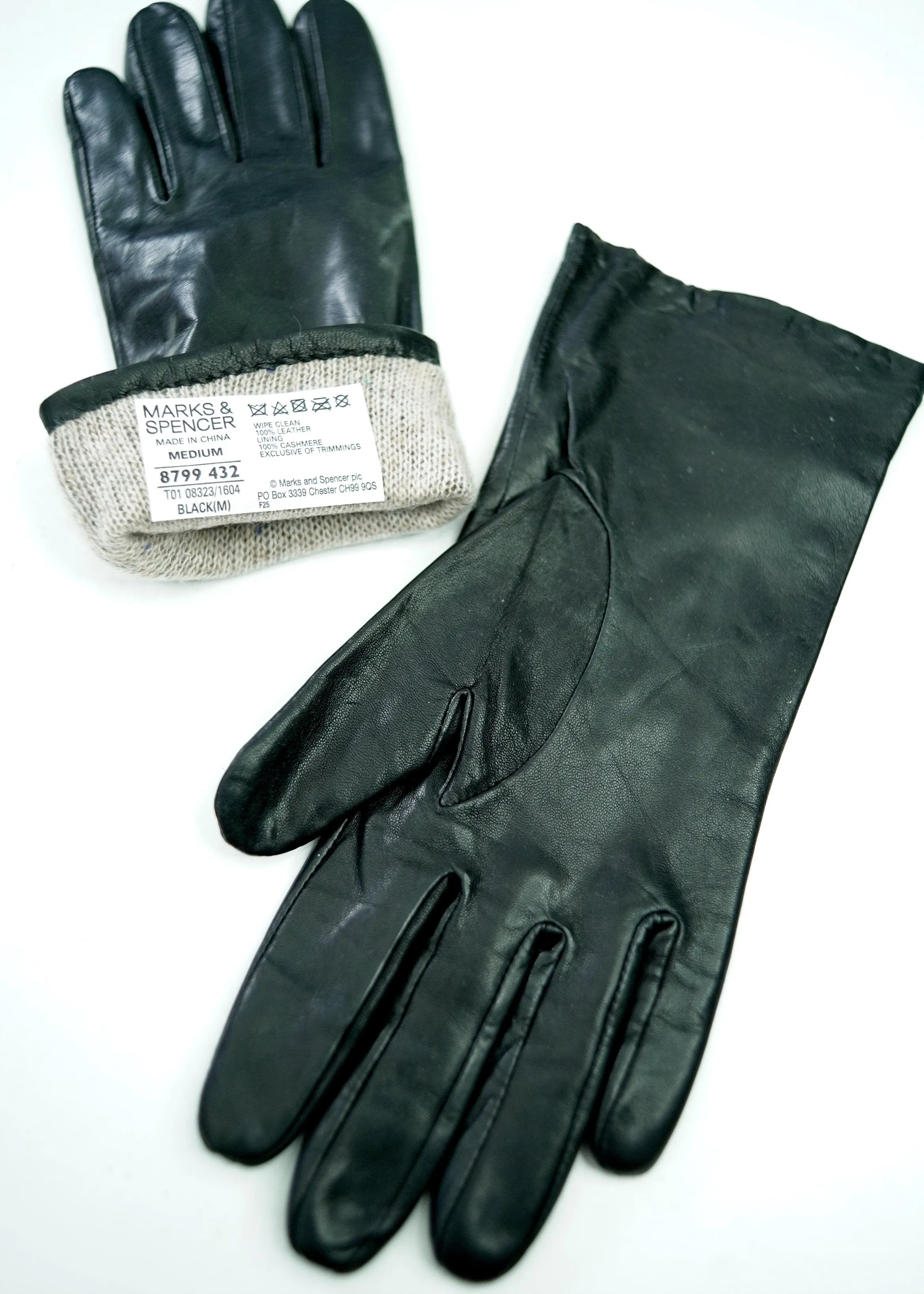 Black Leather Gauntlet Gloves • St Michael • Cashmere Lining