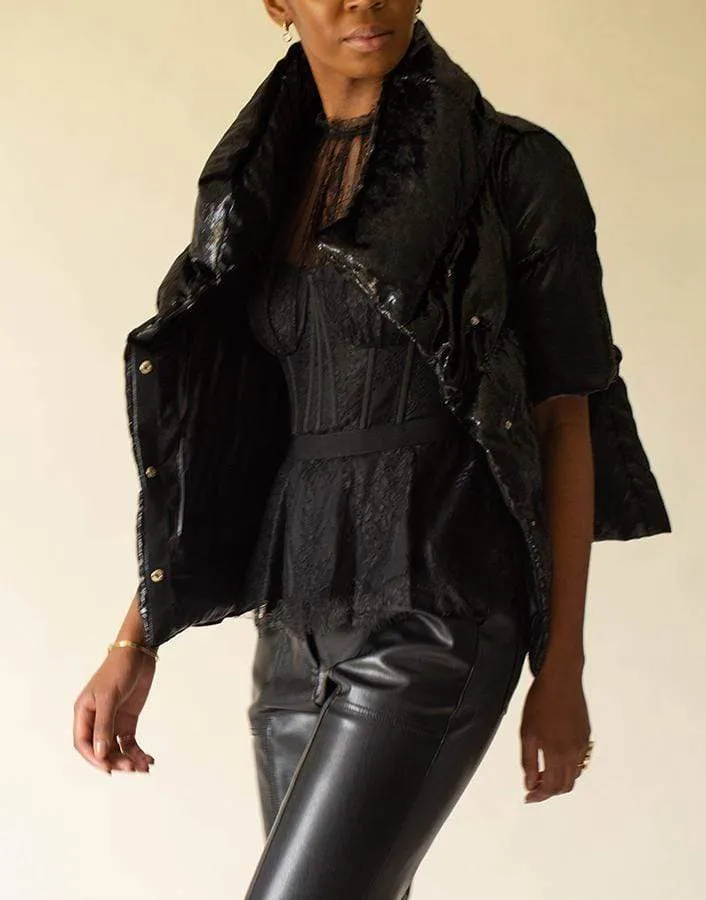 Black Short Sleeve Crystal Velvet Jacket