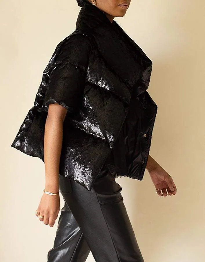 Black Short Sleeve Crystal Velvet Jacket