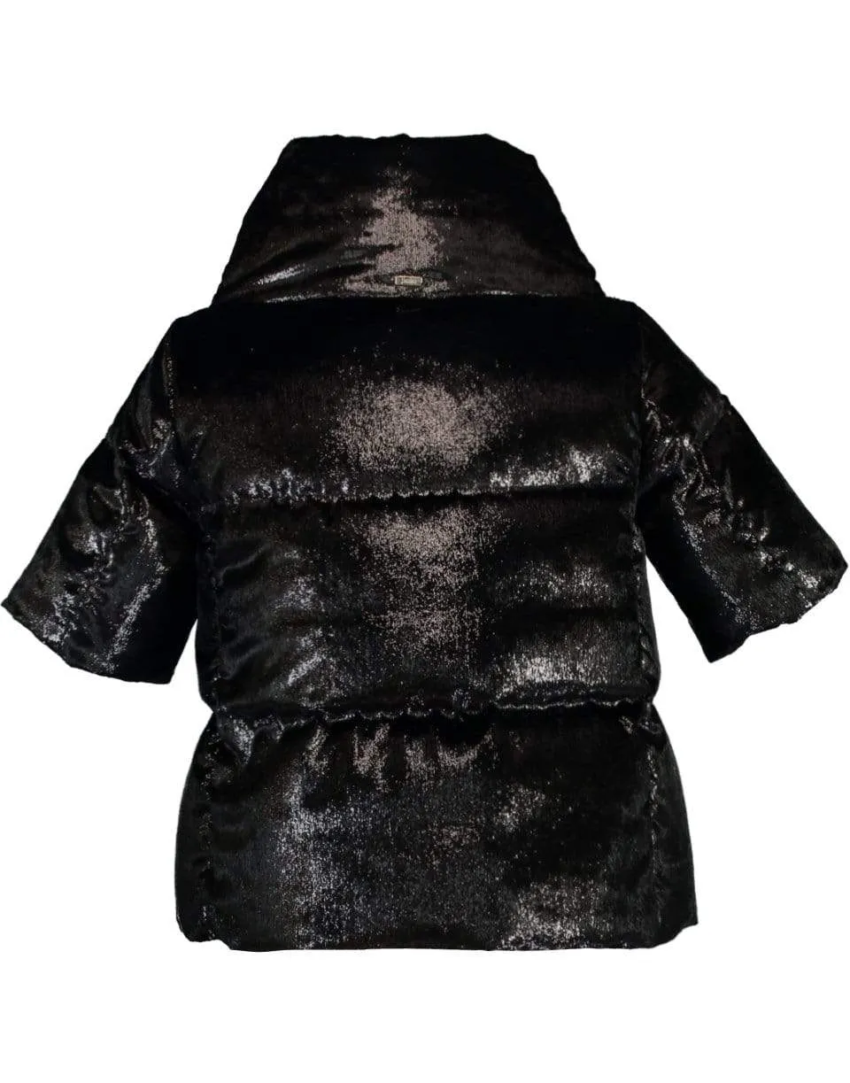 Black Short Sleeve Crystal Velvet Jacket