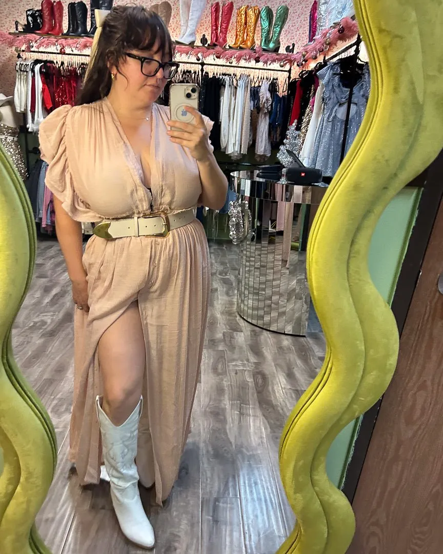 Blush Pink Flutter Sleeve Gauze Maxi Dress
