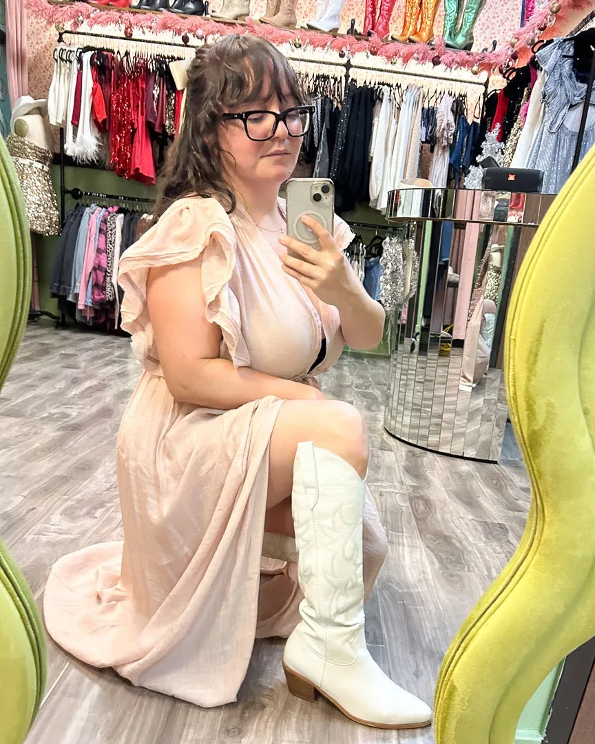 Blush Pink Flutter Sleeve Gauze Maxi Dress