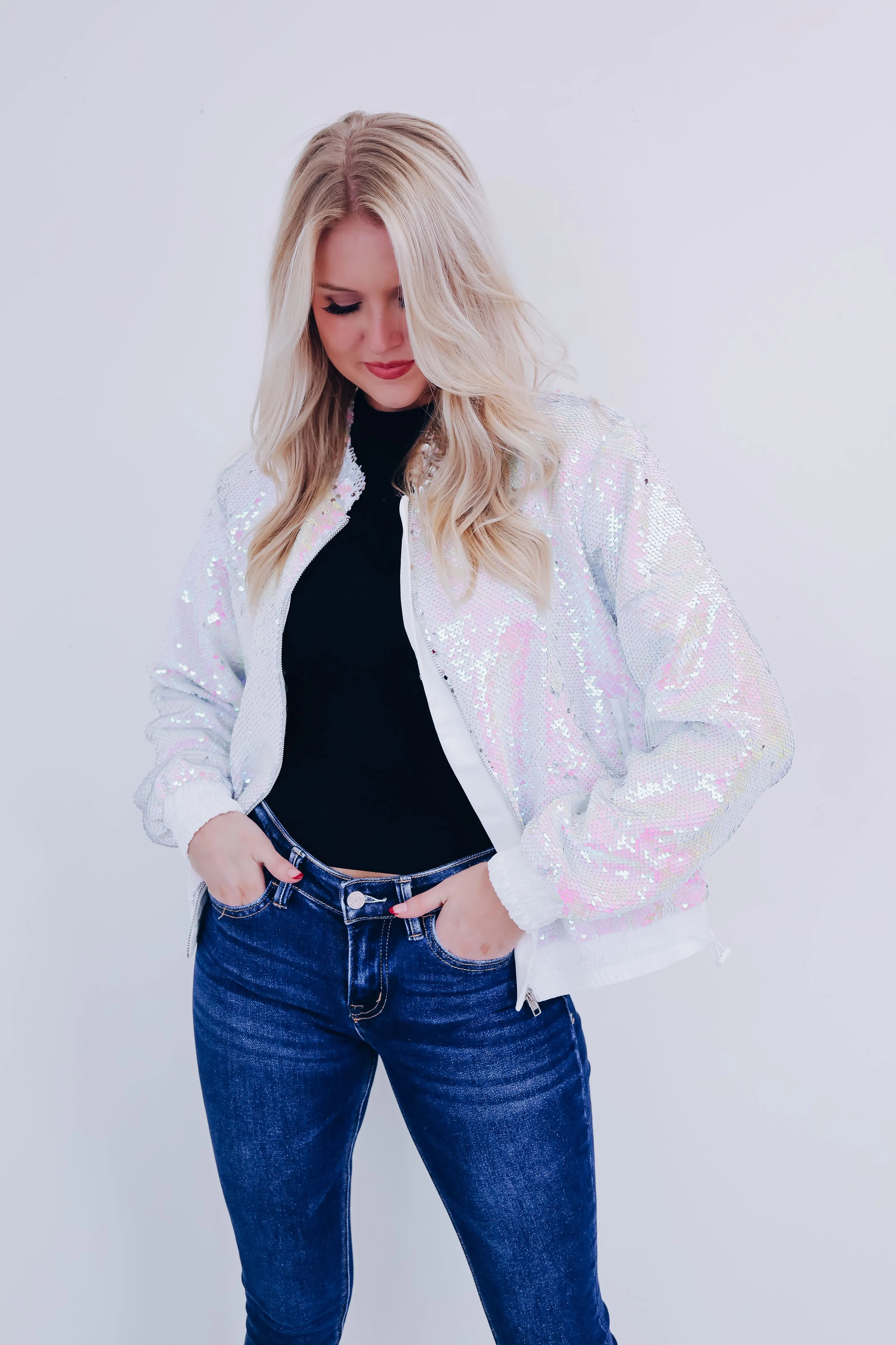 Brinkley Sequin Bomber Jacket - White/Multi