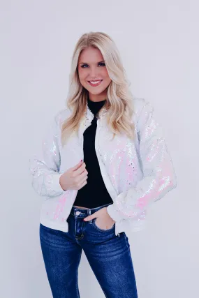 Brinkley Sequin Bomber Jacket - White/Multi