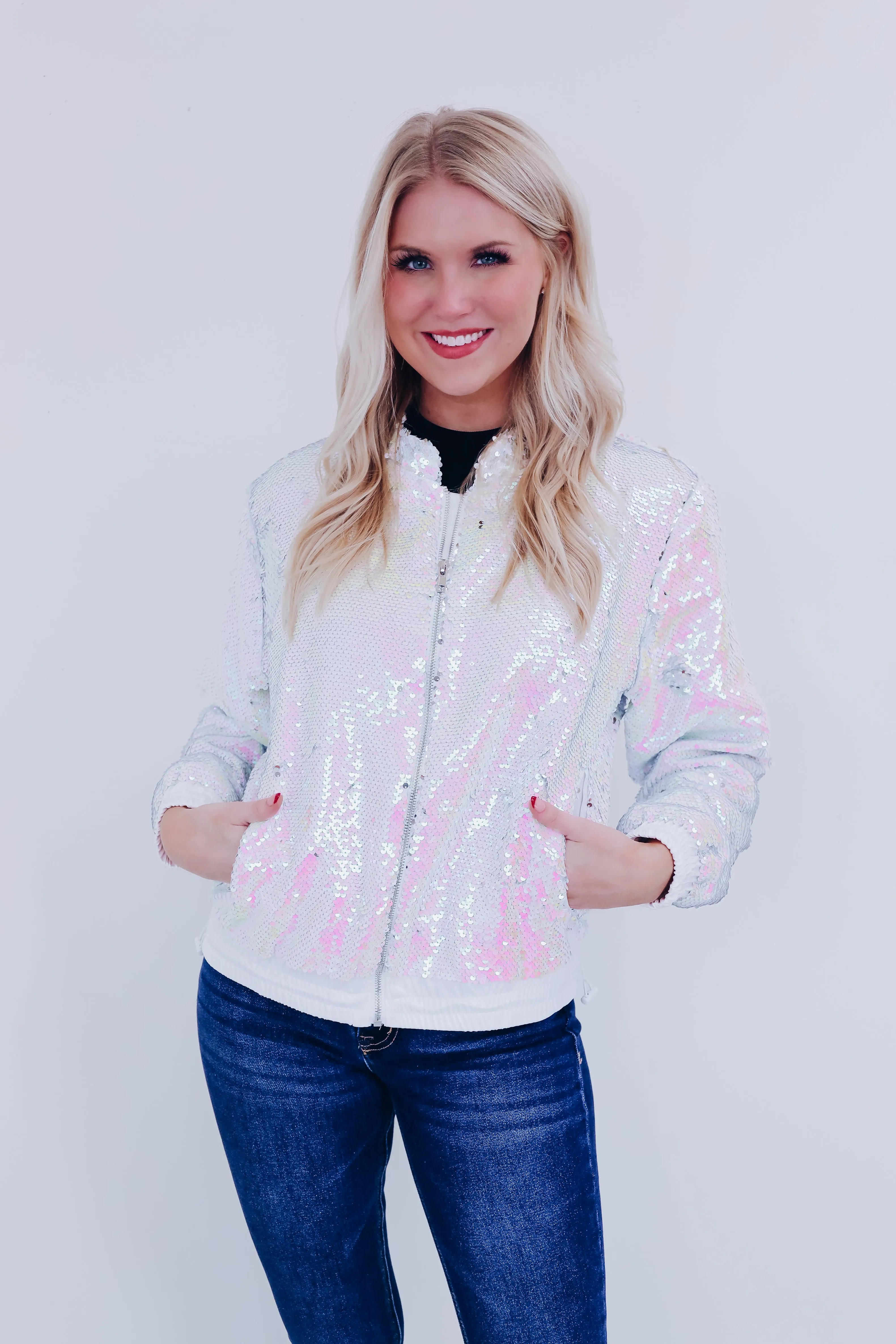 Brinkley Sequin Bomber Jacket - White/Multi