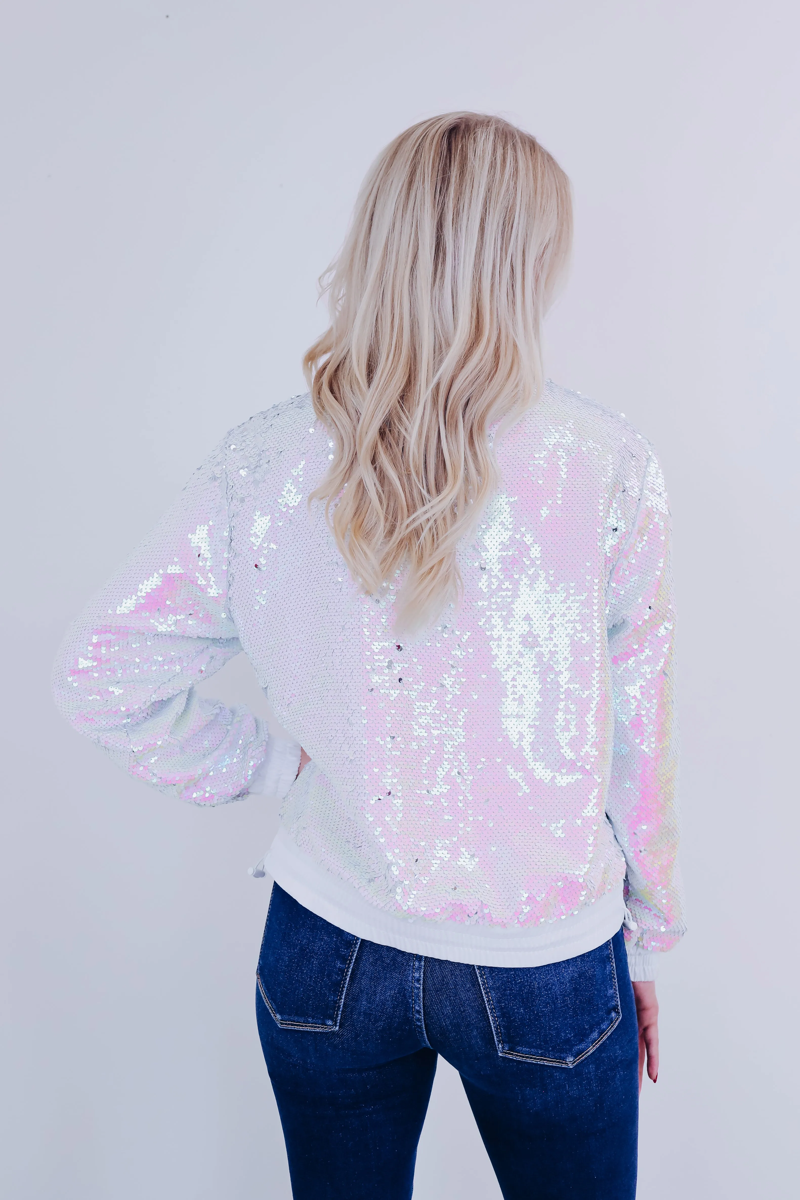 Brinkley Sequin Bomber Jacket - White/Multi