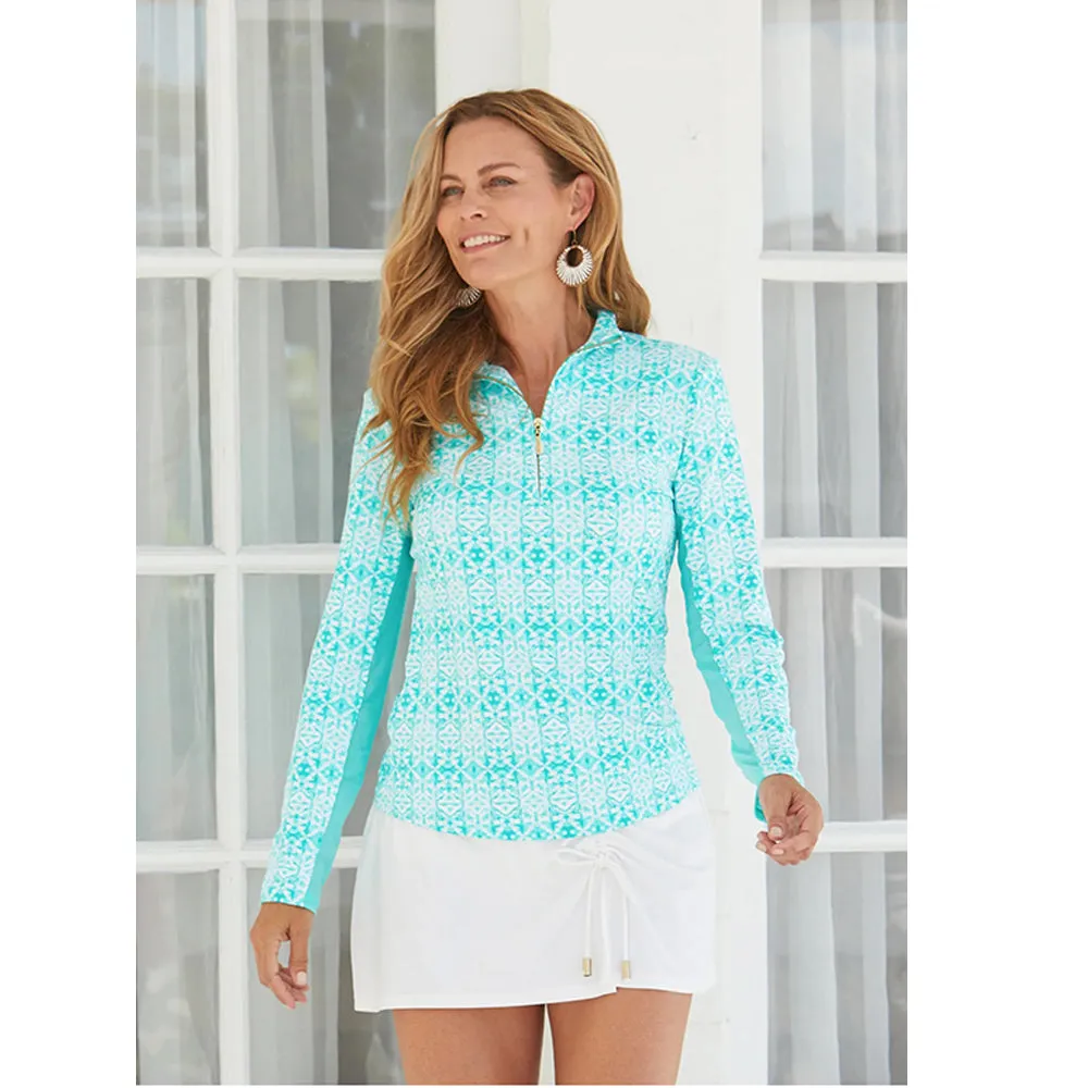 Cabana Life Wicking Performance Rash Guard Zip Top 594-SS21- Sunshine Shores Aqua