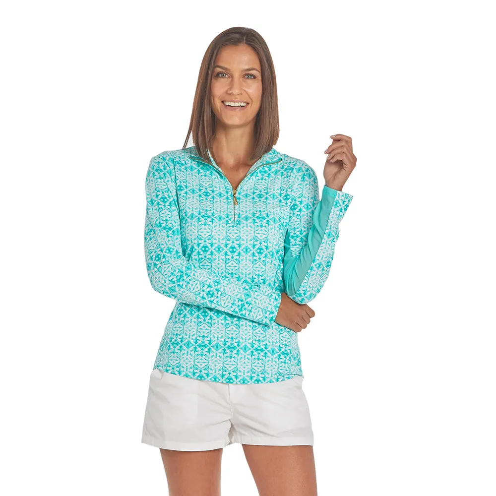 Cabana Life Wicking Performance Rash Guard Zip Top 594-SS21- Sunshine Shores Aqua