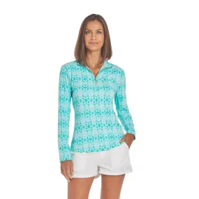 Cabana Life Wicking Performance Rash Guard Zip Top 594-SS21- Sunshine Shores Aqua