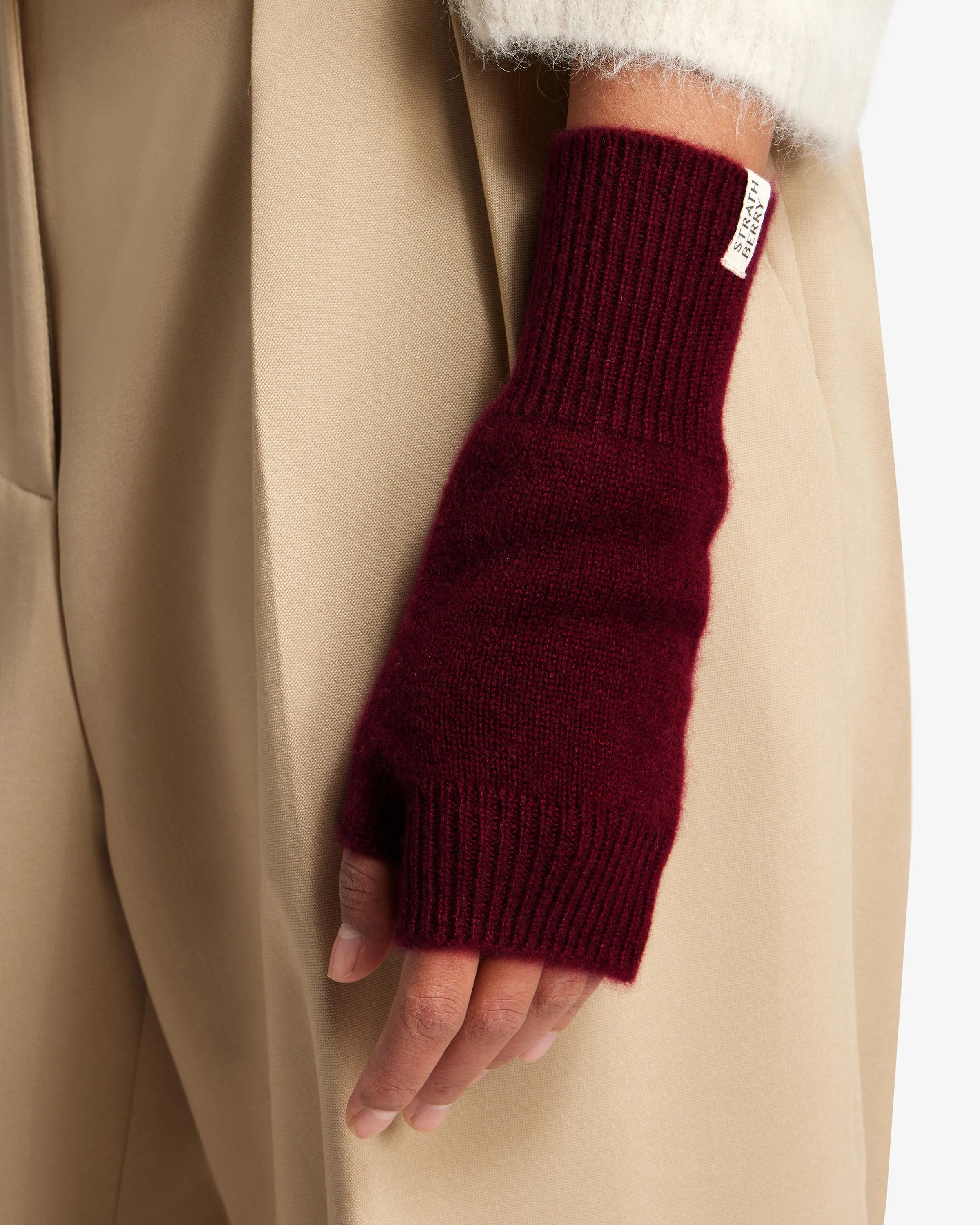 Cashmere Fingerless Gloves - Burgundy