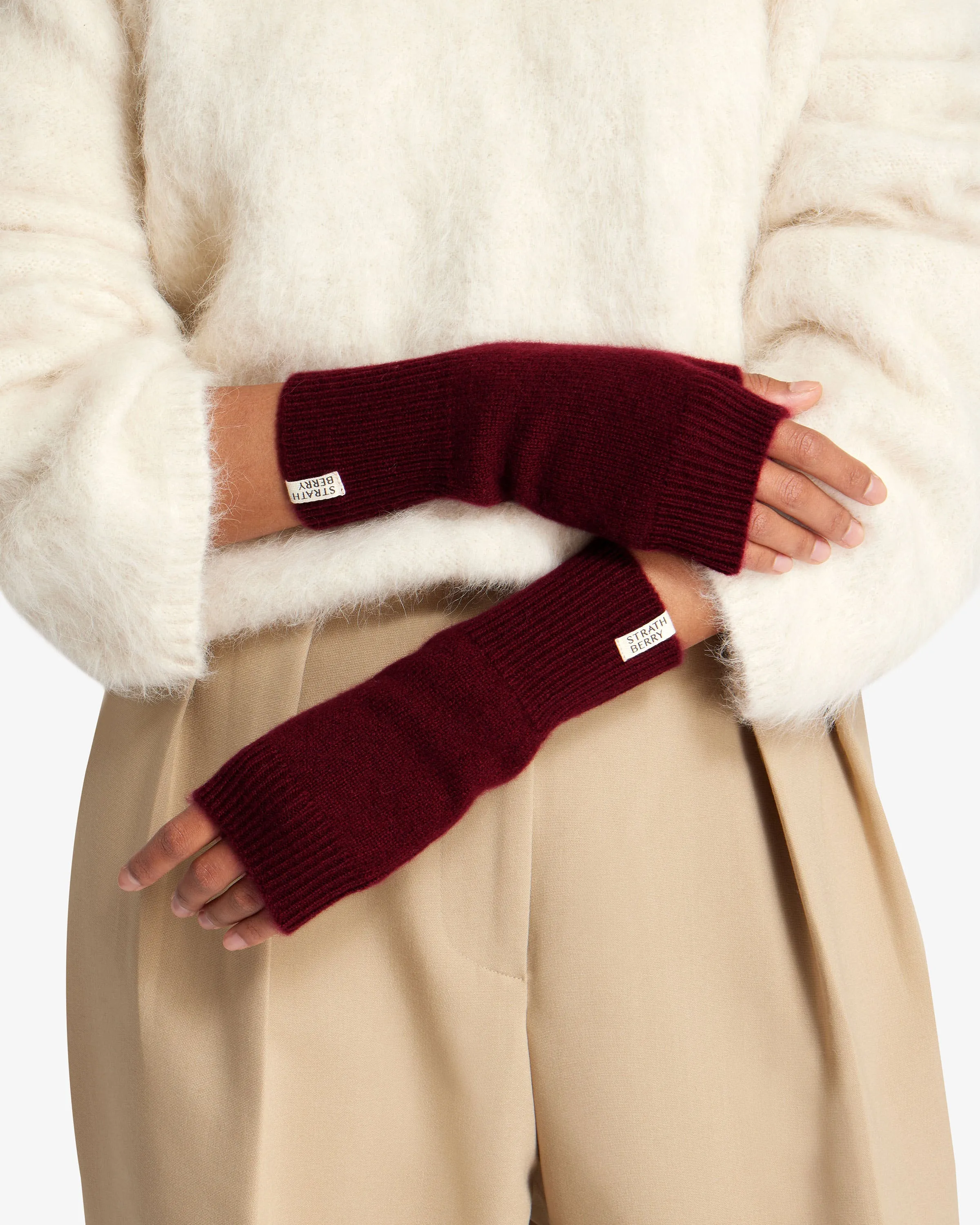 Cashmere Fingerless Gloves - Burgundy