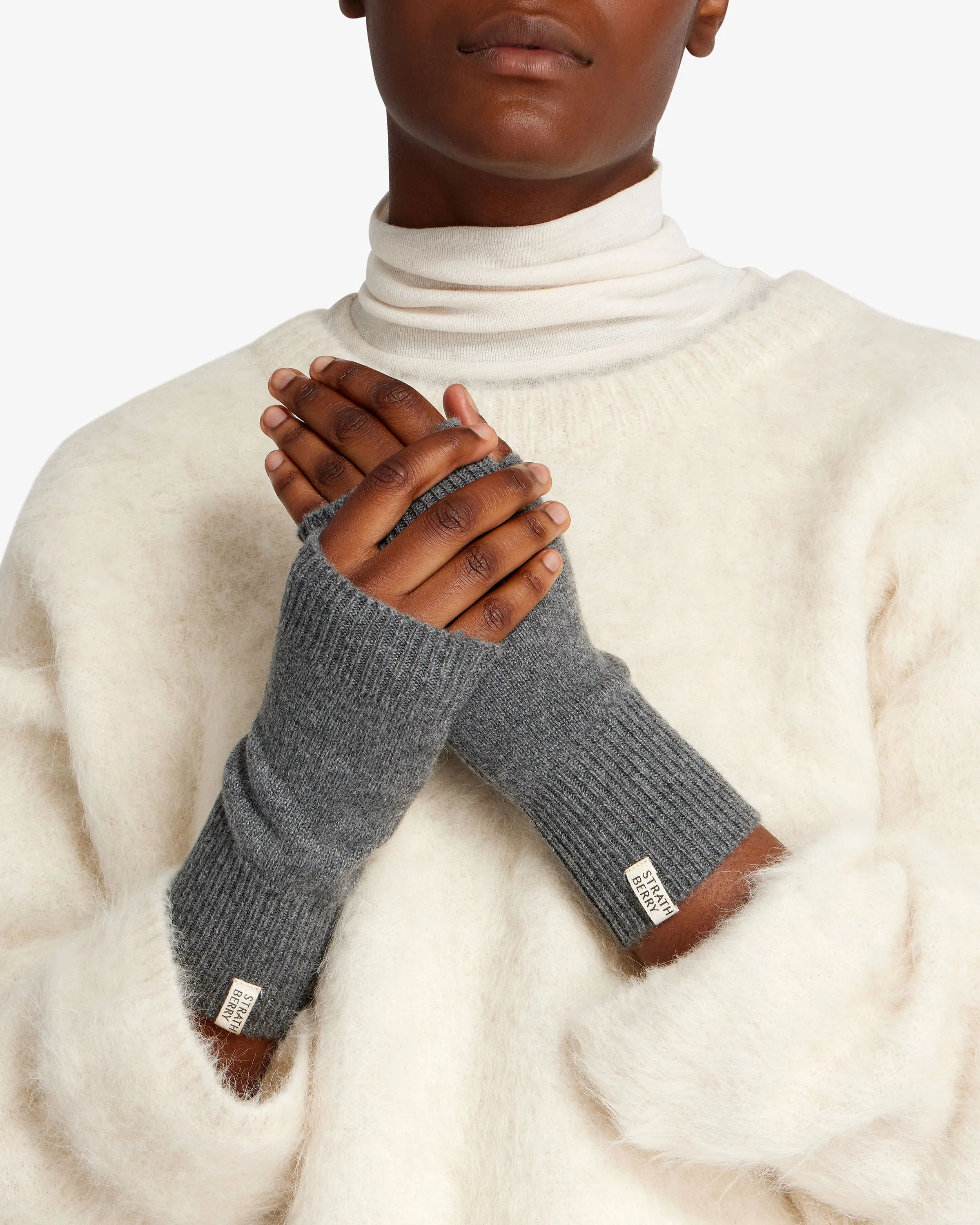 Cashmere Fingerless Gloves - Grey