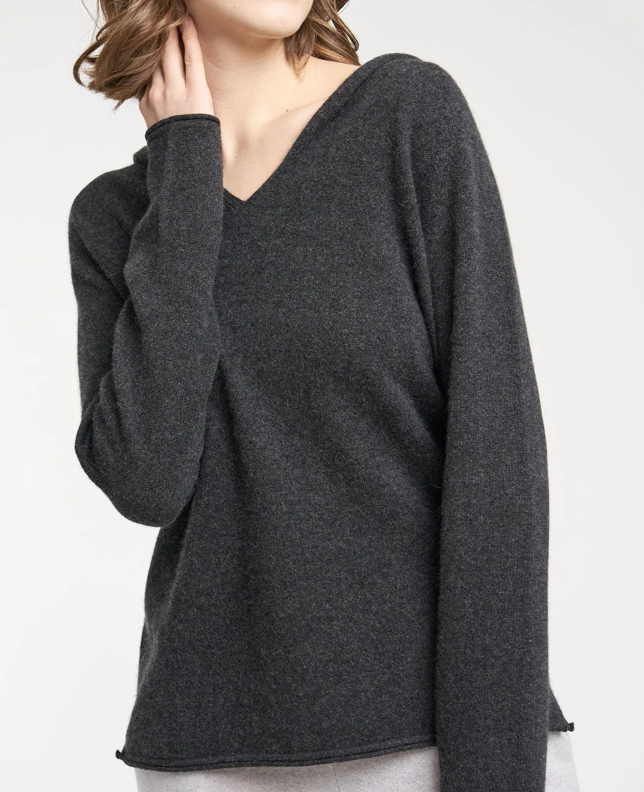 Cashmere V-Neck Hoodie