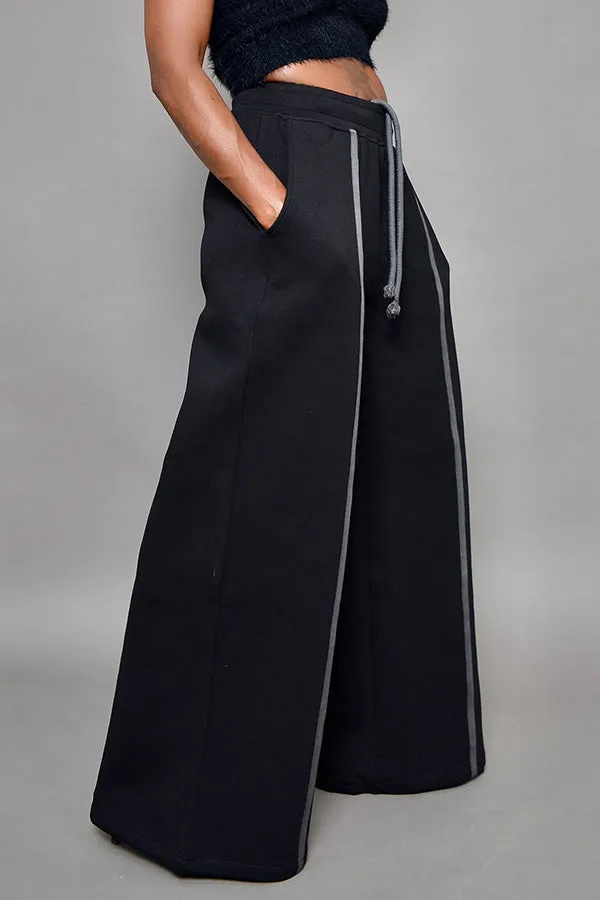 Chic Drawstring Hoodie & Wide Leg Pants Set