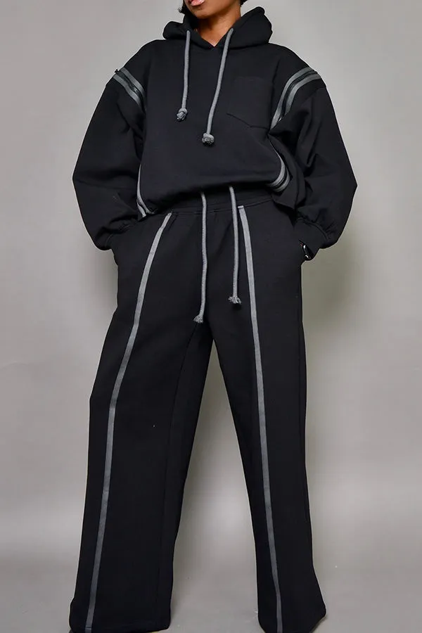 Chic Drawstring Hoodie & Wide Leg Pants Set