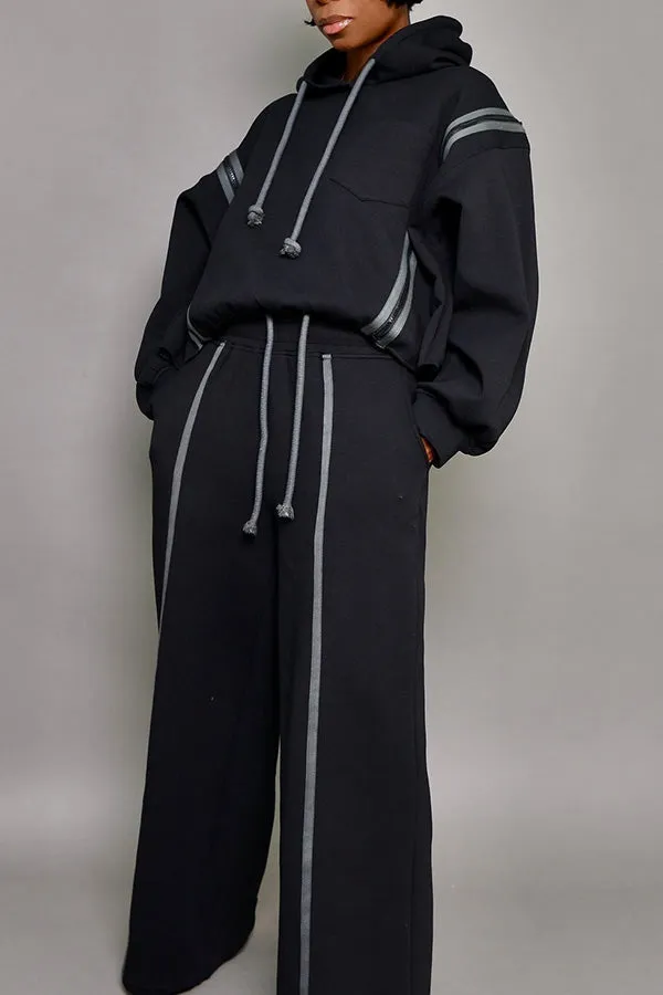Chic Drawstring Hoodie & Wide Leg Pants Set