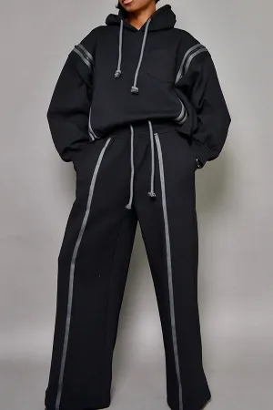Chic Drawstring Hoodie & Wide Leg Pants Set